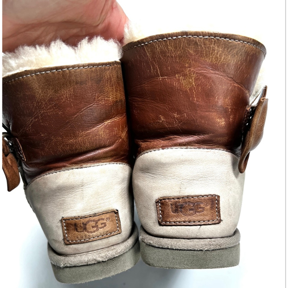 UGG Womans Brown Beige Leather Ankle Boots & Booties Size 6 Shearling - Picture 4 of 7